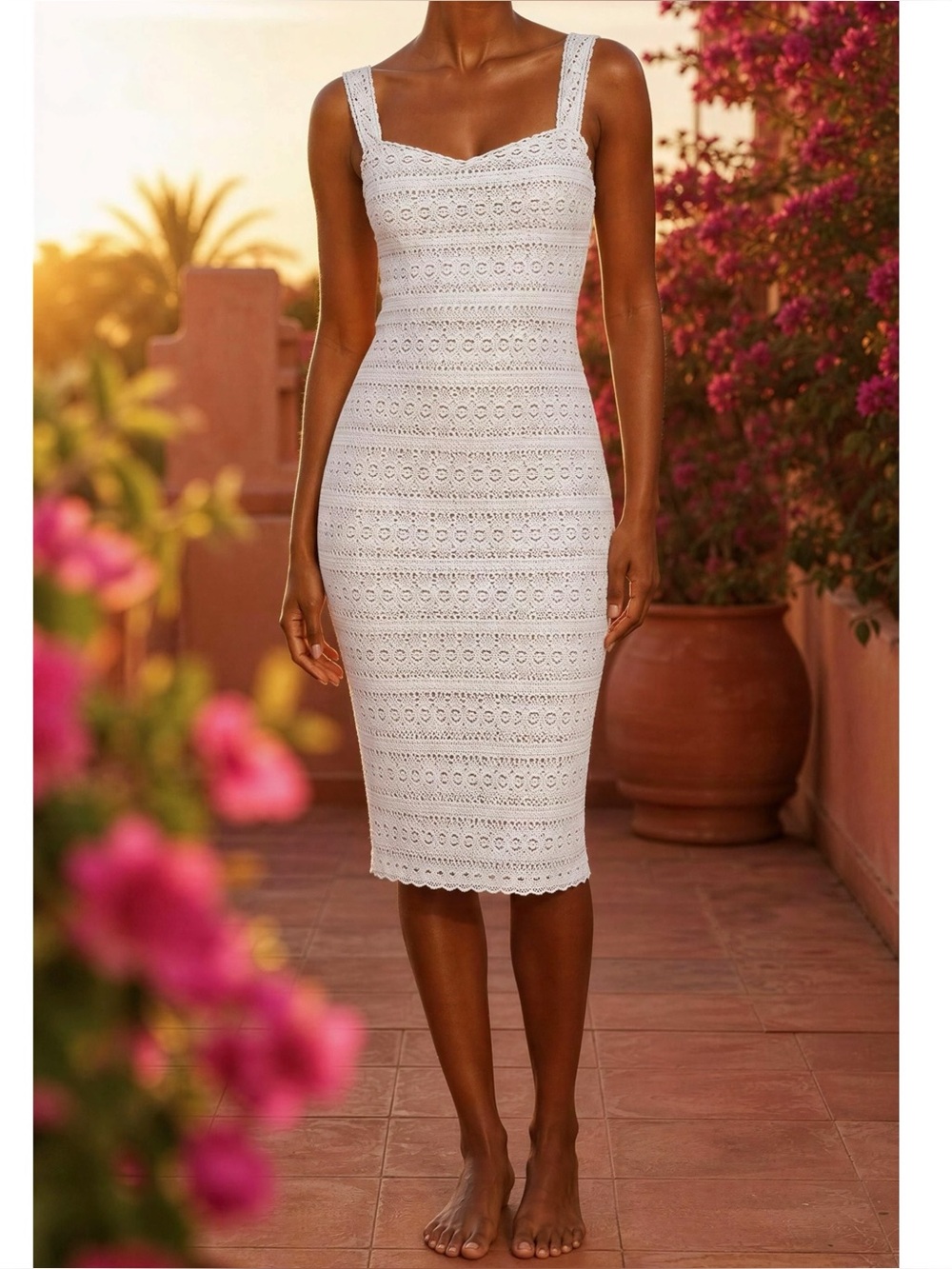 DRESS THE POPULATION Nicole Stretch Lace Sheath Dress, Off White, XXL